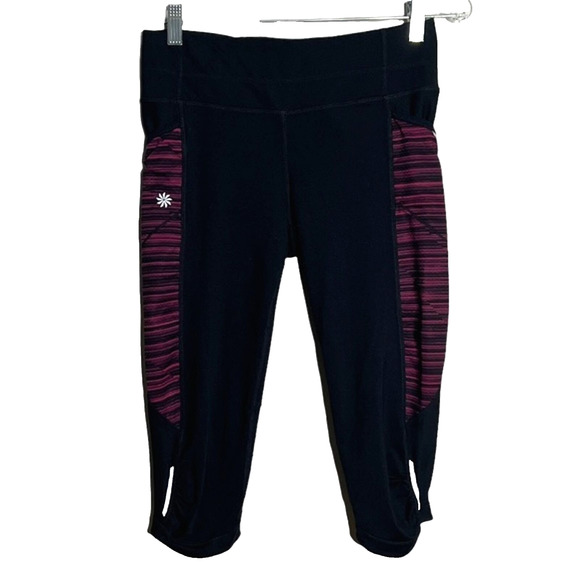 Athleta Pants Womens Small Black Pink Spliced‎ Mix Match Be Free Knicker Capri - Picture 1 of 8